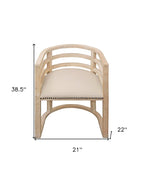 Ivory and Natural Upholstered Linen Curved Back Dining Arm Chair