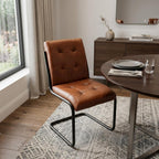 Tufted Cinnamon and Black Upholstered Leather Dining Side Chair