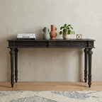 54" Gray Solid Wood Distressed Console Table