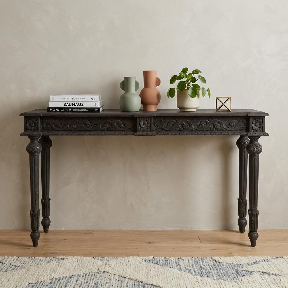54" Gray Solid Wood Distressed Console Table