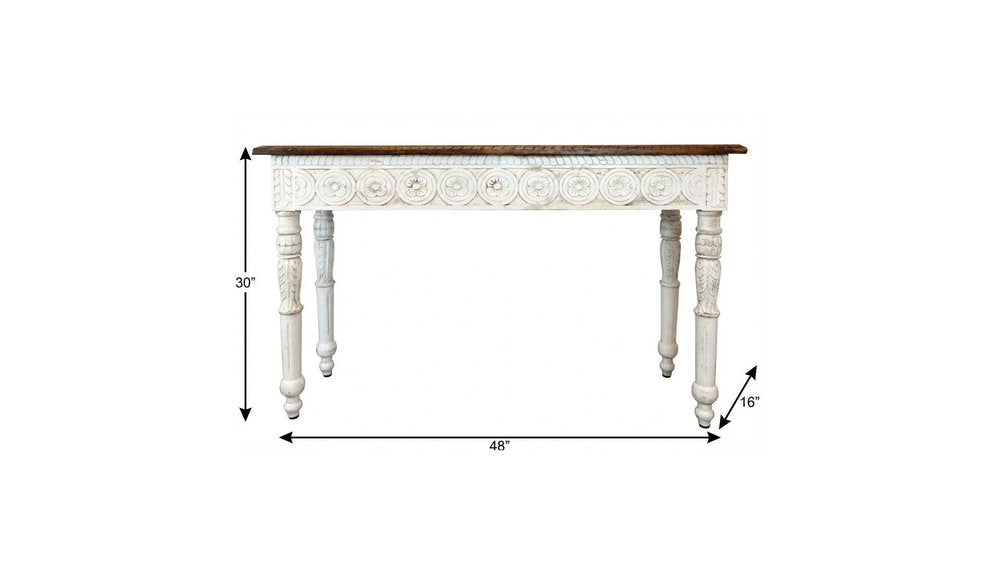 48" Natural and White Solid Wood Distressed Console Table