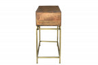 36" Brown and Brass Solid Wood Distressed Frame Console Table With Storage