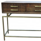 36" Brown and Brass Solid Wood Distressed Frame Console Table With Storage