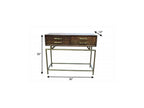 36" Brown and Brass Solid Wood Distressed Frame Console Table With Storage