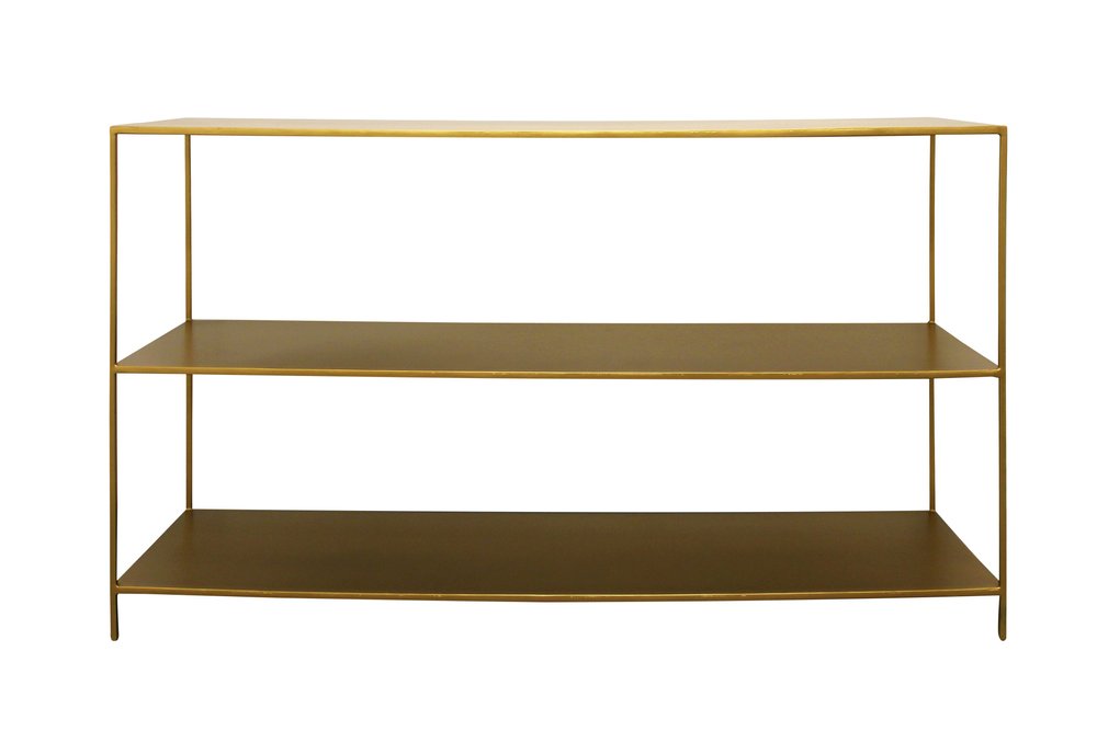 60" Brass Iron Console Table With Two Shelves
