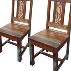 Set of Two Brown Slat Back Dining Side Chairs