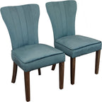 Set of Two Gray And Brown Upholstered Velvet Dining Parsons Chairs