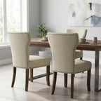 Set of Two Ivory and Brown Upholstered Fabric Dining Parsons Chairs