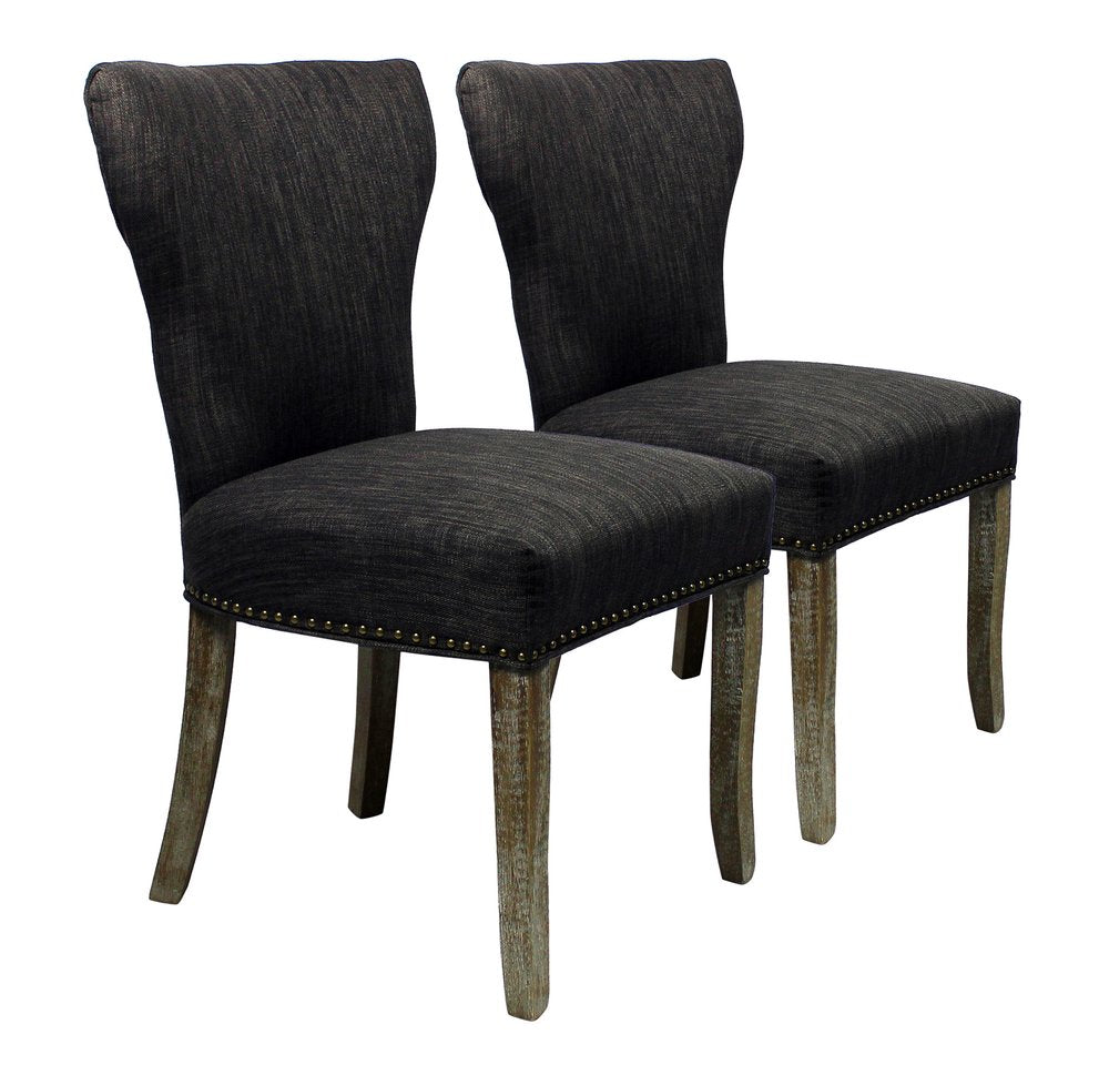 Set of Two Ivory and Brown Upholstered Fabric Dining Parsons Chairs