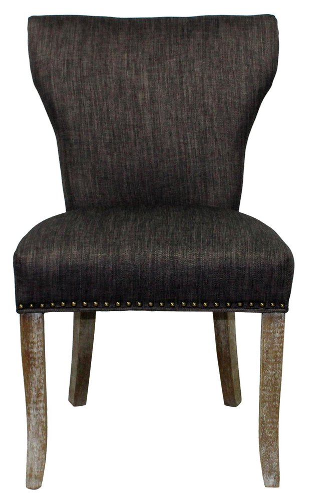 Set of Two Ivory and Brown Upholstered Fabric Dining Parsons Chairs