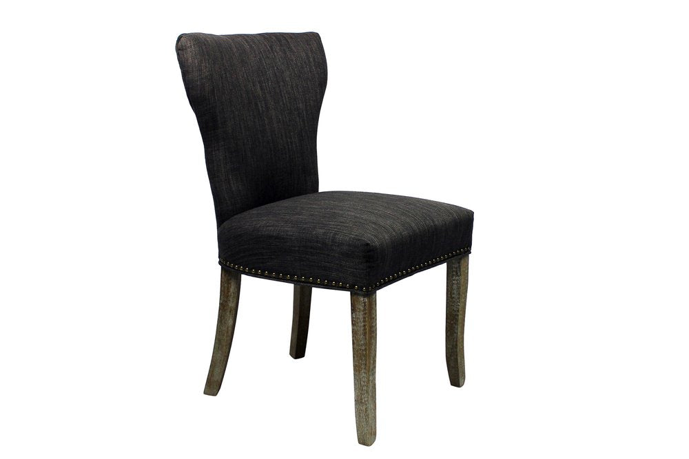Set of Two Ivory and Brown Upholstered Fabric Dining Parsons Chairs