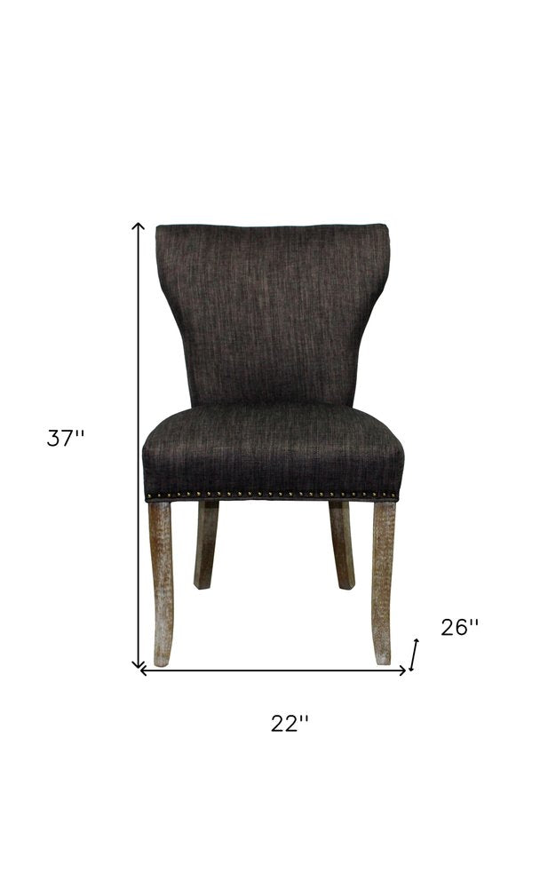 Set of Two Ivory and Brown Upholstered Fabric Dining Parsons Chairs