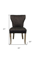 Set of Two Ivory and Brown Upholstered Fabric Dining Parsons Chairs