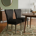 Set of Two Ivory and Brown Upholstered Fabric Dining Parsons Chairs