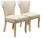 Set of Two Ivory and Brown Upholstered Fabric Dining Parsons Chairs