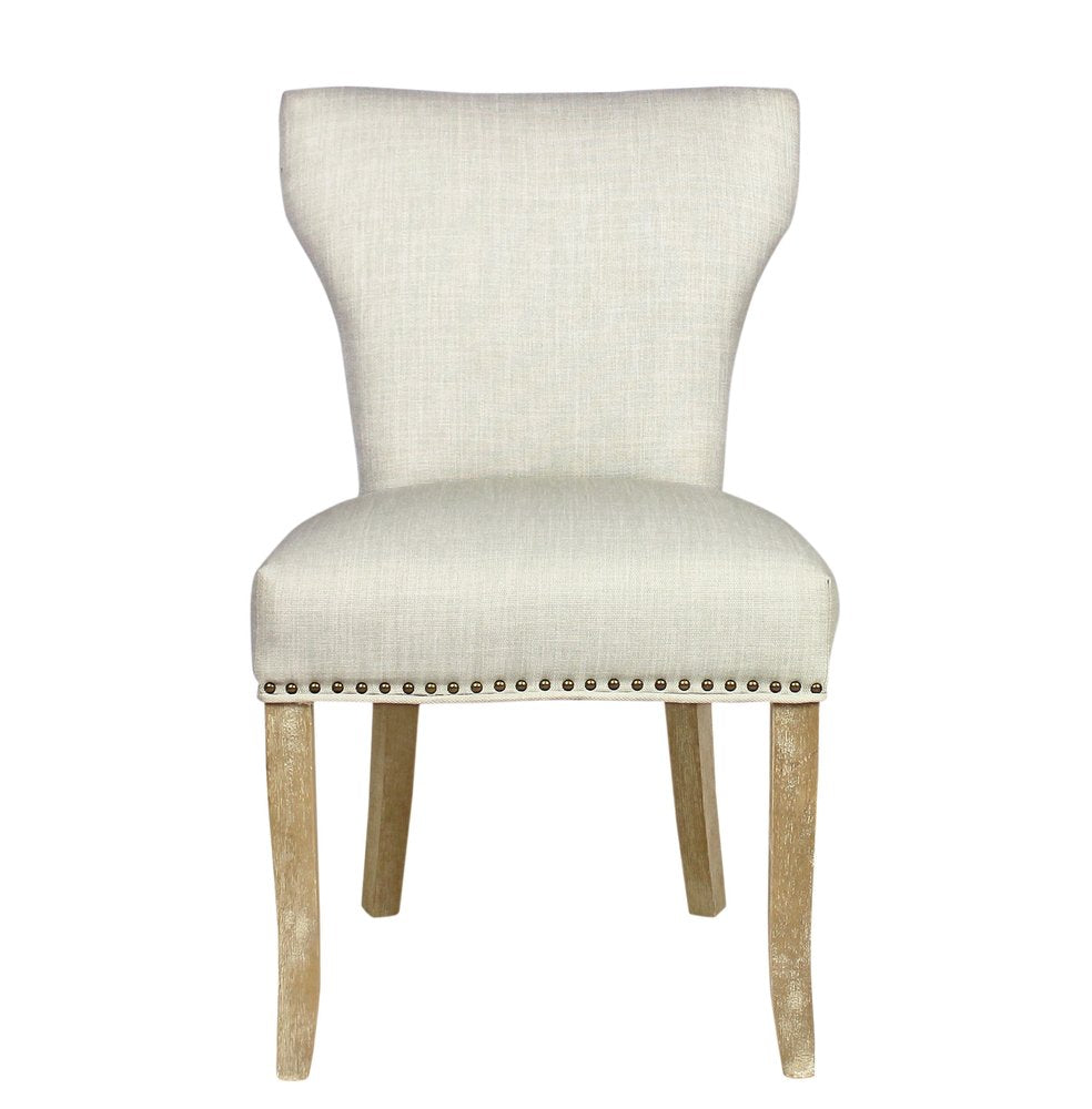 Set of Two Ivory and Brown Upholstered Fabric Dining Parsons Chairs