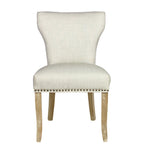 Set of Two Ivory and Brown Upholstered Fabric Dining Parsons Chairs