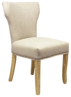 Set of Two Ivory and Brown Upholstered Fabric Dining Parsons Chairs