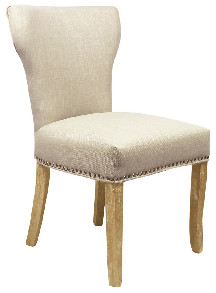 Set of Two Ivory and Brown Upholstered Fabric Dining Parsons Chairs