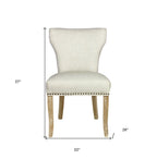 Set of Two Ivory and Brown Upholstered Fabric Dining Parsons Chairs