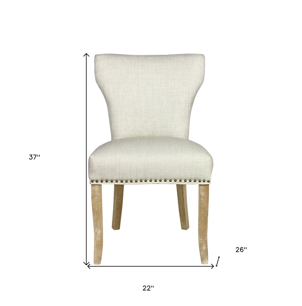 Set of Two Ivory and Brown Upholstered Fabric Dining Parsons Chairs