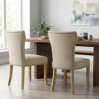 Set of Two Ivory and Brown Upholstered Fabric Dining Parsons Chairs