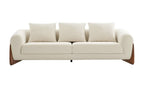100" Cream Fabric Sofa With Wood Brown Legs