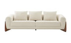 100" Cream Fabric Sofa With Wood Brown Legs