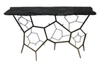 51" Black Stone and Iron Abstract Console Table