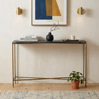 48" Black and Gold Stone and Iron Frame Console Table