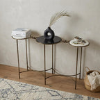 50" Black White And Gold Genuine Marble Round Six Leg Console Table