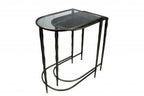 Set of Two 25" Black And Clear Glass And Genuine Marble Half Circle Three Leg Console Table