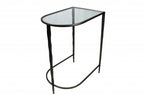 Set of Two 25" Black And Clear Glass And Genuine Marble Half Circle Three Leg Console Table