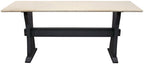 70" Ivory and Black Genuine Marble and Solid Wood Trestle Console Table