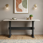 70" Ivory and Black Genuine Marble and Solid Wood Trestle Console Table