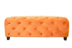 50" Orange and Dark Brown Velvet and Solid Wood Upholstered Bench