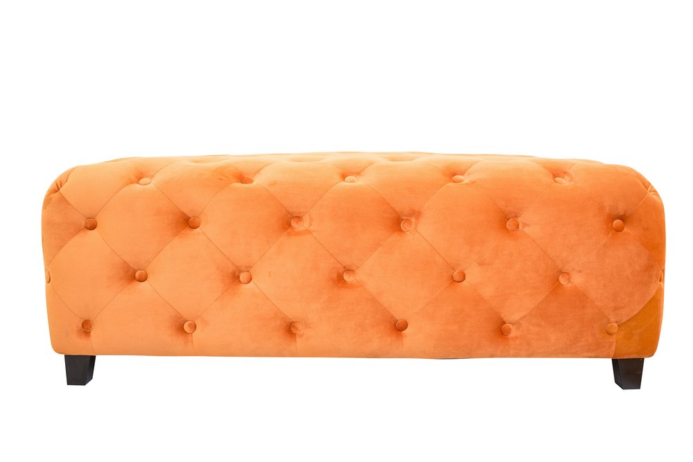 50" Orange and Dark Brown Velvet and Solid Wood Upholstered Bench