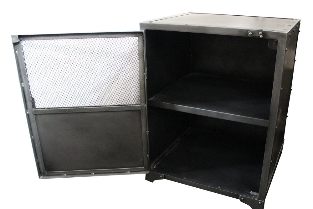 20" Silver Metal Accent Cabinet With Two Shelves