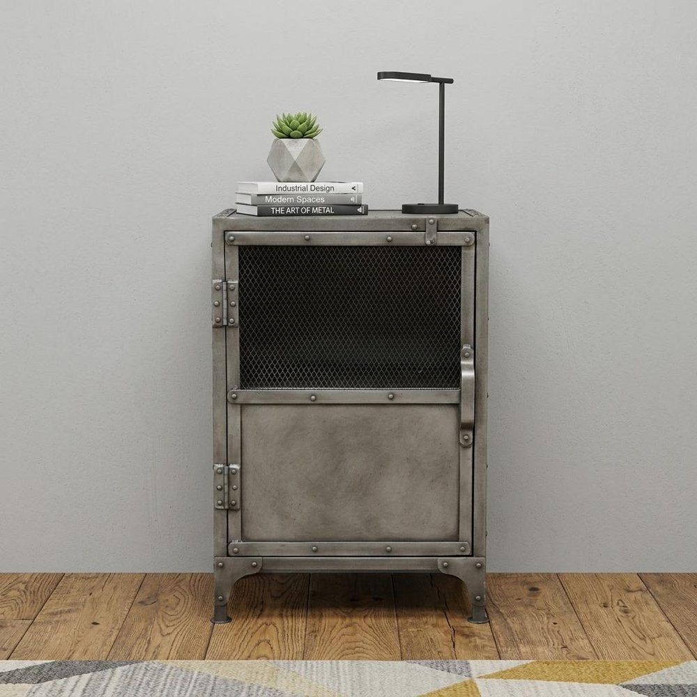 20" Silver Metal Accent Cabinet With Two Shelves