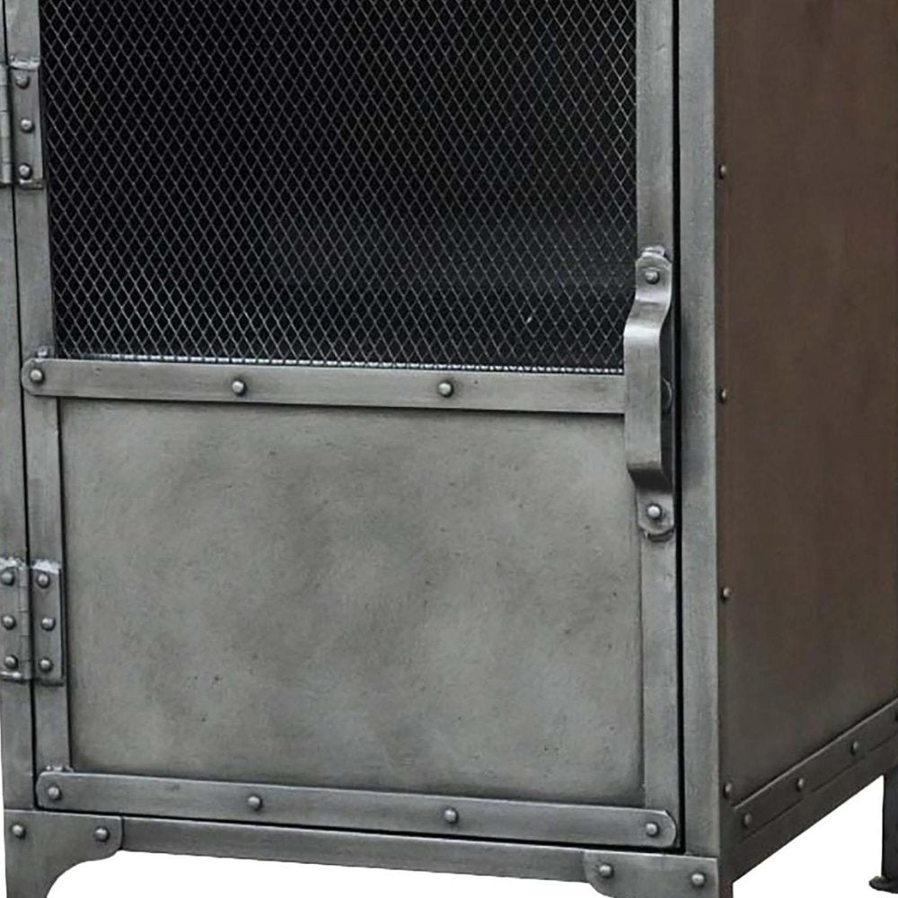 20" Silver Metal Accent Cabinet With Two Shelves
