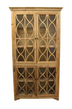 47" Natural Solid Wood Carved Geometric Accent Cabinet With Four Doors