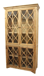 47" Natural Solid Wood Carved Geometric Accent Cabinet With Four Doors