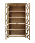 47" Natural Solid Wood Carved Geometric Accent Cabinet With Four Doors