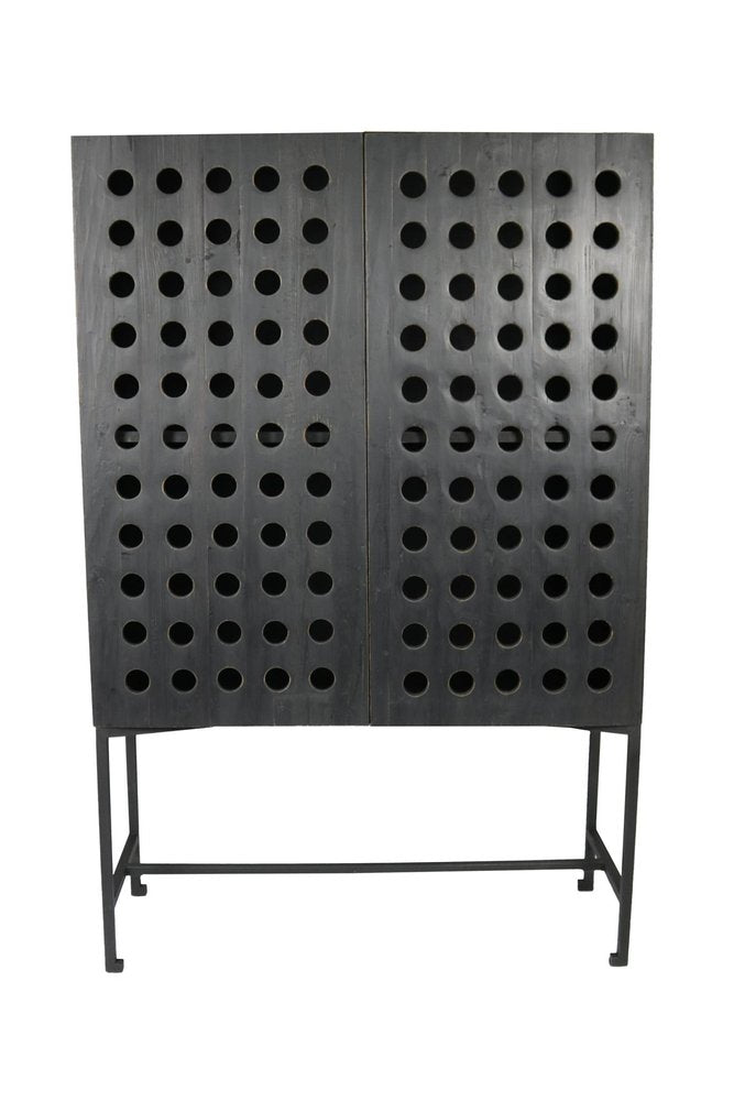 48" Dark Gray Solid Wood and Metal Holey Two Door Accent Chest