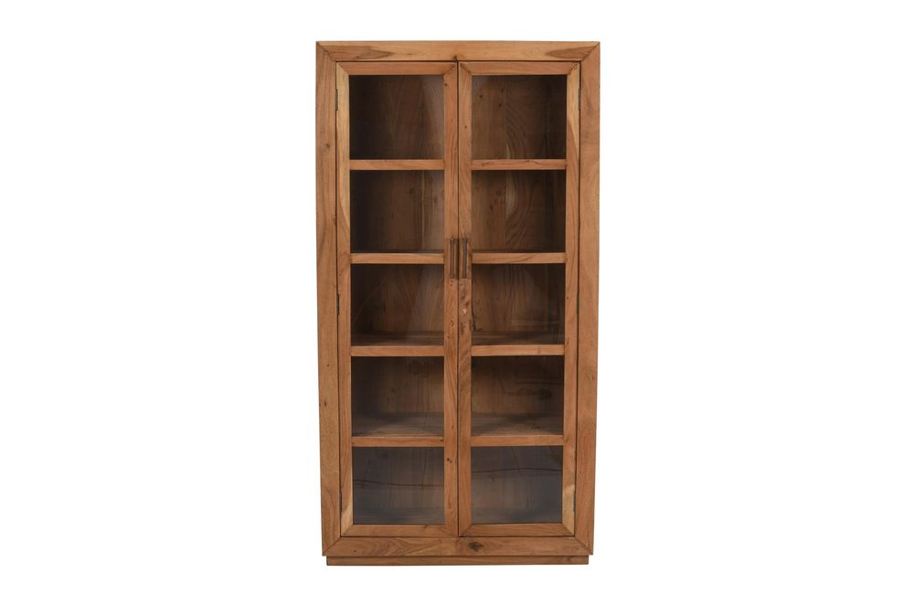 80" Brown Solid Wood Display Stand With Two Doors