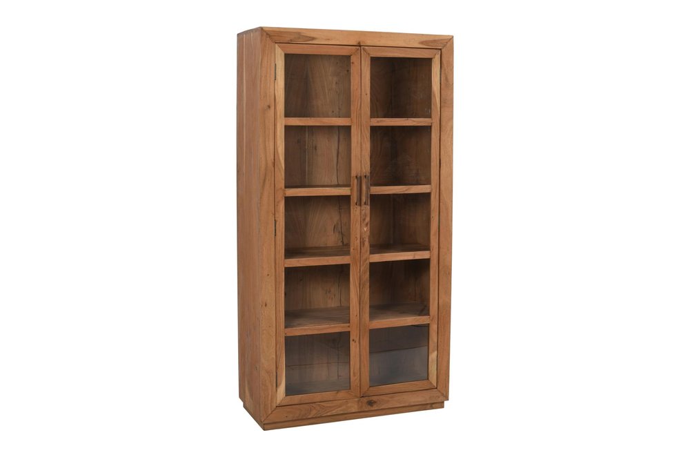 80" Brown Solid Wood Display Stand With Two Doors