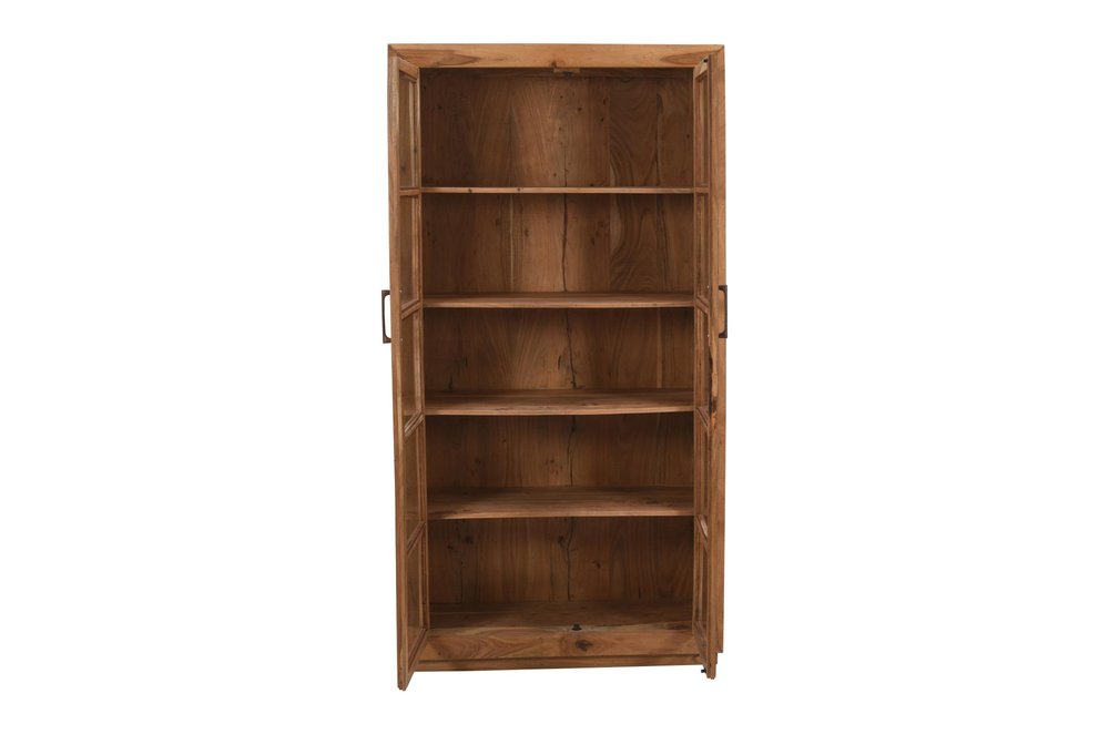 80" Brown Solid Wood Display Stand With Two Doors