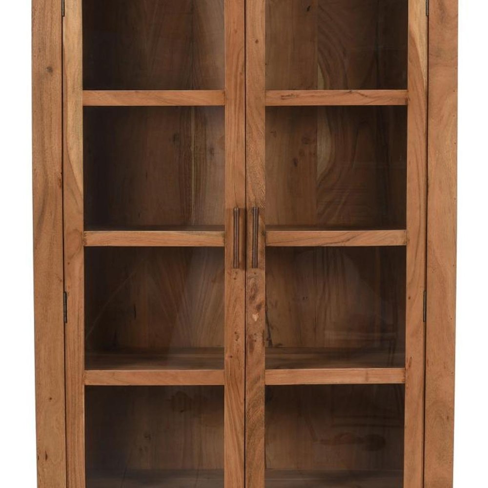 80" Brown Solid Wood Display Stand With Two Doors