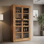 42" Brown Solid Wood And Glass Bar Cabinet With Four Shelves