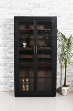 80" Dark Gray Distressed Solid Wood Bar Cabinet With Two Doors